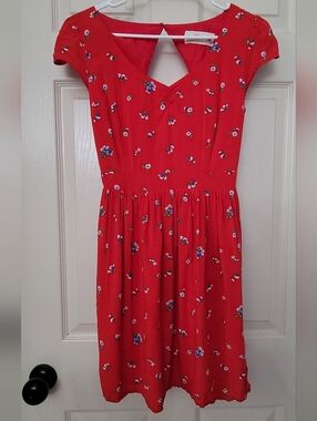 Abercrombie and Fitch Red Floral Fit-and-Flare Dress